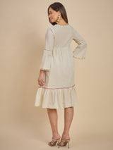 Women Off-White Embroidered Tiered Fit & Flare Dress