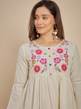 Women Off-White Embroidered Tiered Fit & Flare Dress