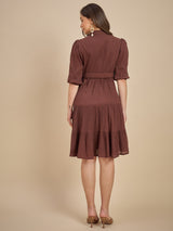 Brown Tiered Fit & Flare Midi Dress with Buckle Detail