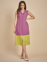 Women Purple & Green Colourblocked Shirt Dress