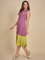 Women Purple & Green Colourblocked Shirt Dress