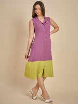 Women Purple & Green Colourblocked Shirt Dress