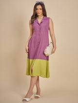 Women Purple & Green Colourblocked Shirt Dress