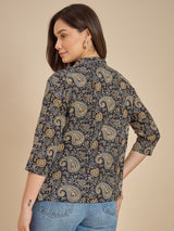 Women Black & Mustard Paisley Printed Open Front Shrug