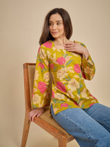 Women Mustard Yellow Floral Printed Tunic Top