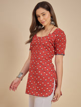 Red Printed Short Kurti Top