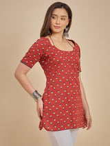 Red Printed Short Kurti Top