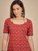 Red Printed Short Kurti Top