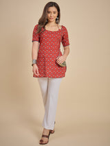 Red Printed Short Kurti Top