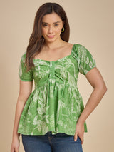 Women Green Printed Peplum Top
