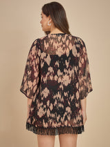 Azira Women Brown Printed Open Front Shrug