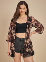 Azira Women Brown Printed Open Front Shrug
