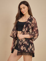 Azira Women Brown Printed Open Front Shrug