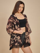 Azira Women Brown Printed Open Front Shrug