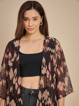Azira Women Brown Printed Open Front Shrug
