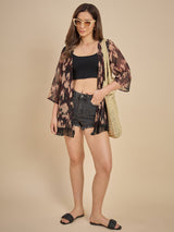 Azira Women Brown Printed Open Front Shrug