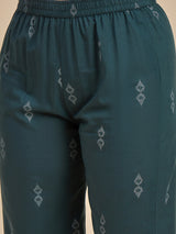 Women Dark Green Printed A-Line Kurta with Palazzo