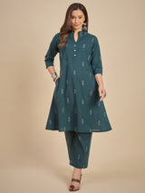 Women Dark Green Printed A-Line Kurta with Palazzo
