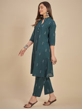 Women Dark Green Printed A-Line Kurta with Palazzo
