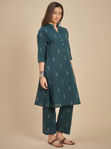 Women Dark Green Printed A-Line Kurta with Palazzo