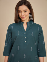 Women Dark Green Printed A-Line Kurta with Palazzo