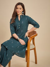 Women Dark Green Printed A-Line Kurta with Palazzo