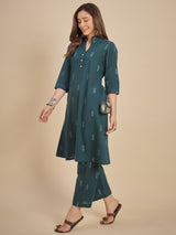 Women Dark Green Printed A-Line Kurta with Palazzo