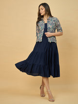 Azira Women Solid Rayon Dress With Beige Printed Front Open short  Shrug
