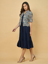 Azira Women Solid Rayon Dress With Beige Printed Front Open short  Shrug