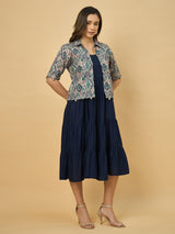 Azira Women Solid Rayon Dress With Beige Printed Front Open short  Shrug