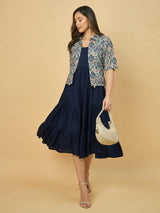 Azira Women Solid Rayon Dress With Beige Printed Front Open short  Shrug