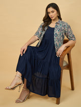 Azira Women Solid Rayon Dress With Beige Printed Front Open short  Shrug