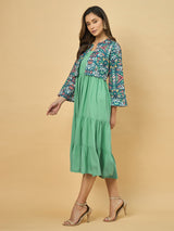 Azira Soild Rayon Midi Dress With Printed Jacket