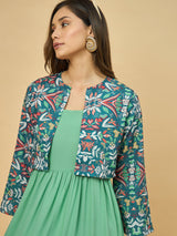 Azira Soild Rayon Midi Dress With Printed Jacket