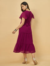 Azira Dobby Georgette V-Neck Midi Dress