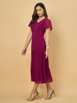 Azira Dobby Georgette V-Neck Midi Dress
