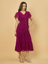 Azira Dobby Georgette V-Neck Midi Dress