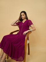Azira Dobby Georgette V-Neck Midi Dress