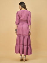 Azira Solid Rayon V-Neck Tiered Maxi Dress