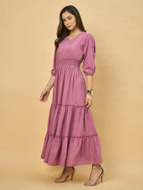 Azira Solid Rayon V-Neck Tiered Maxi Dress