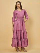 Azira Solid Rayon V-Neck Tiered Maxi Dress