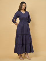Azira Solid Rayon V-Neck Tiered Maxi Dress