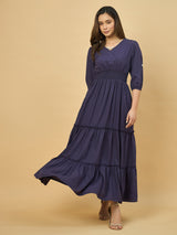 Azira Solid Rayon V-Neck Tiered Maxi Dress