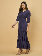 Azira Solid Rayon V-Neck Tiered Maxi Dress