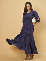 Azira Solid Rayon V-Neck Tiered Maxi Dress
