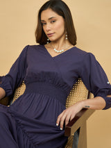 Azira Solid Rayon V-Neck Tiered Maxi Dress