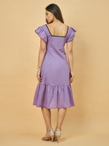 Azira Solid Cotton Square Neck Midi Dress