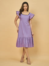 Azira Solid Cotton Square Neck Midi Dress