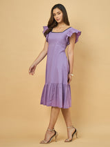 Azira Solid Cotton Square Neck Midi Dress