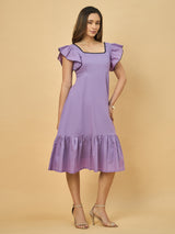 Azira Solid Cotton Square Neck Midi Dress